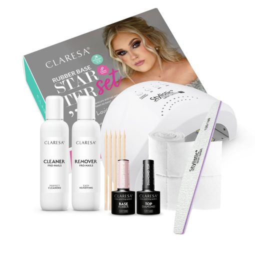 CLARESA Rubber Base #4 Starter Set by AMY + STYLISTIC L1 UV/LED LAMP 48W