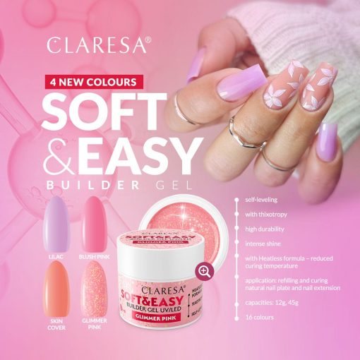 Claresa SOFT&EASY Builder Gel GLIMMER PINK 45g - Image 5